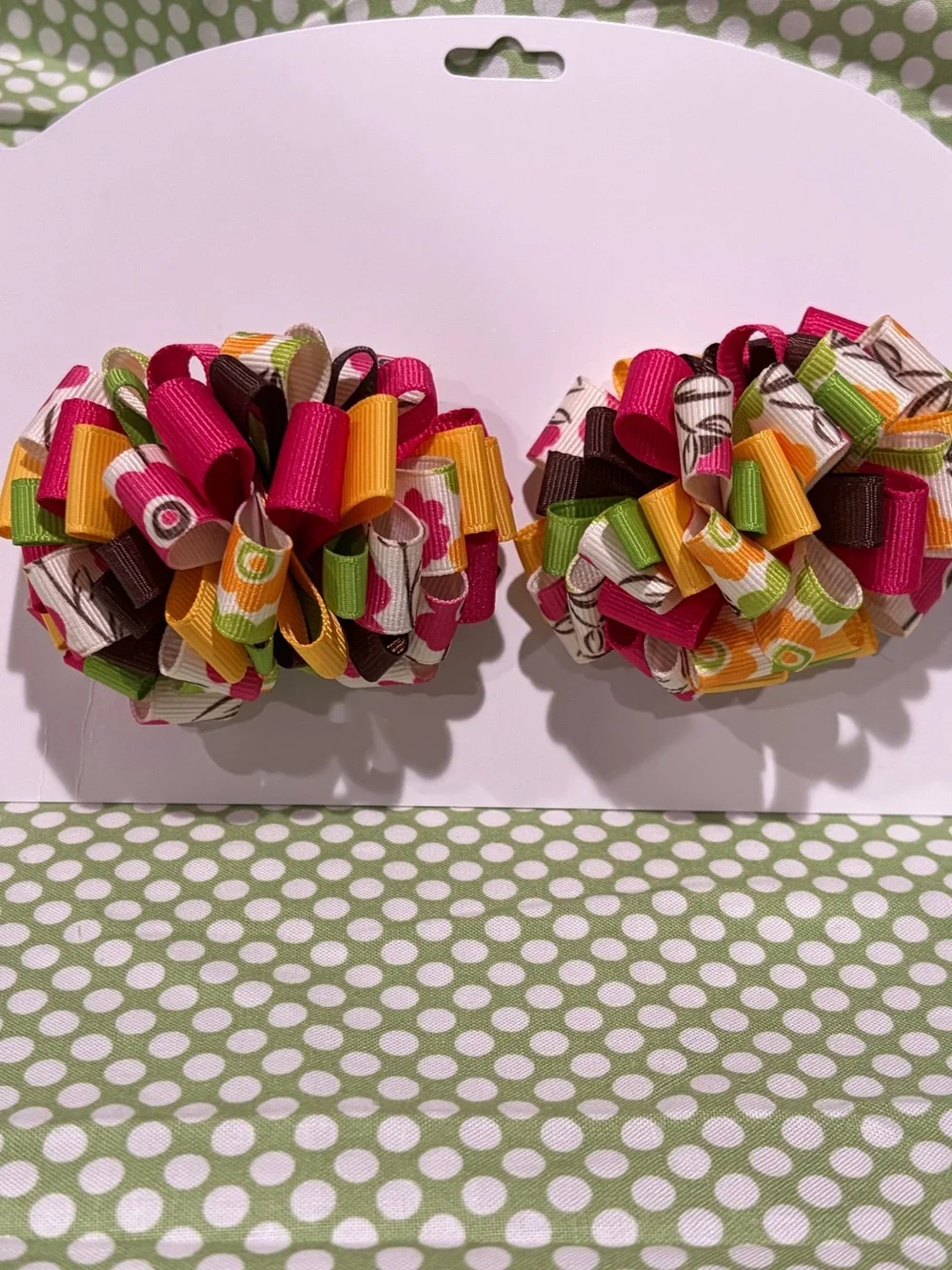 4 inch Colorful Multi-Loop Hair Bows for Kids - Pink, Yellow & Green